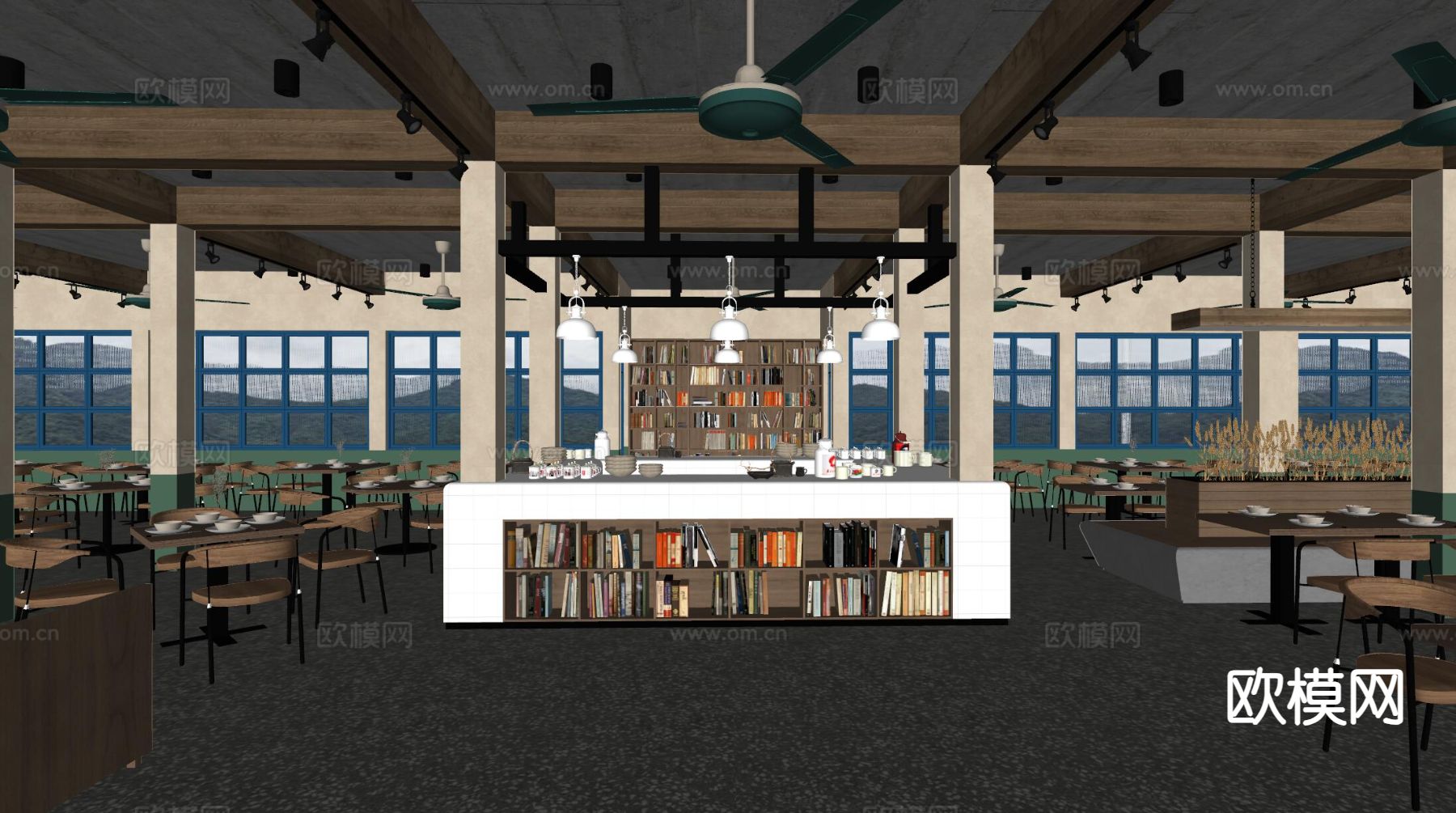 复古风餐厅 食堂su模型下载（渲染图2）