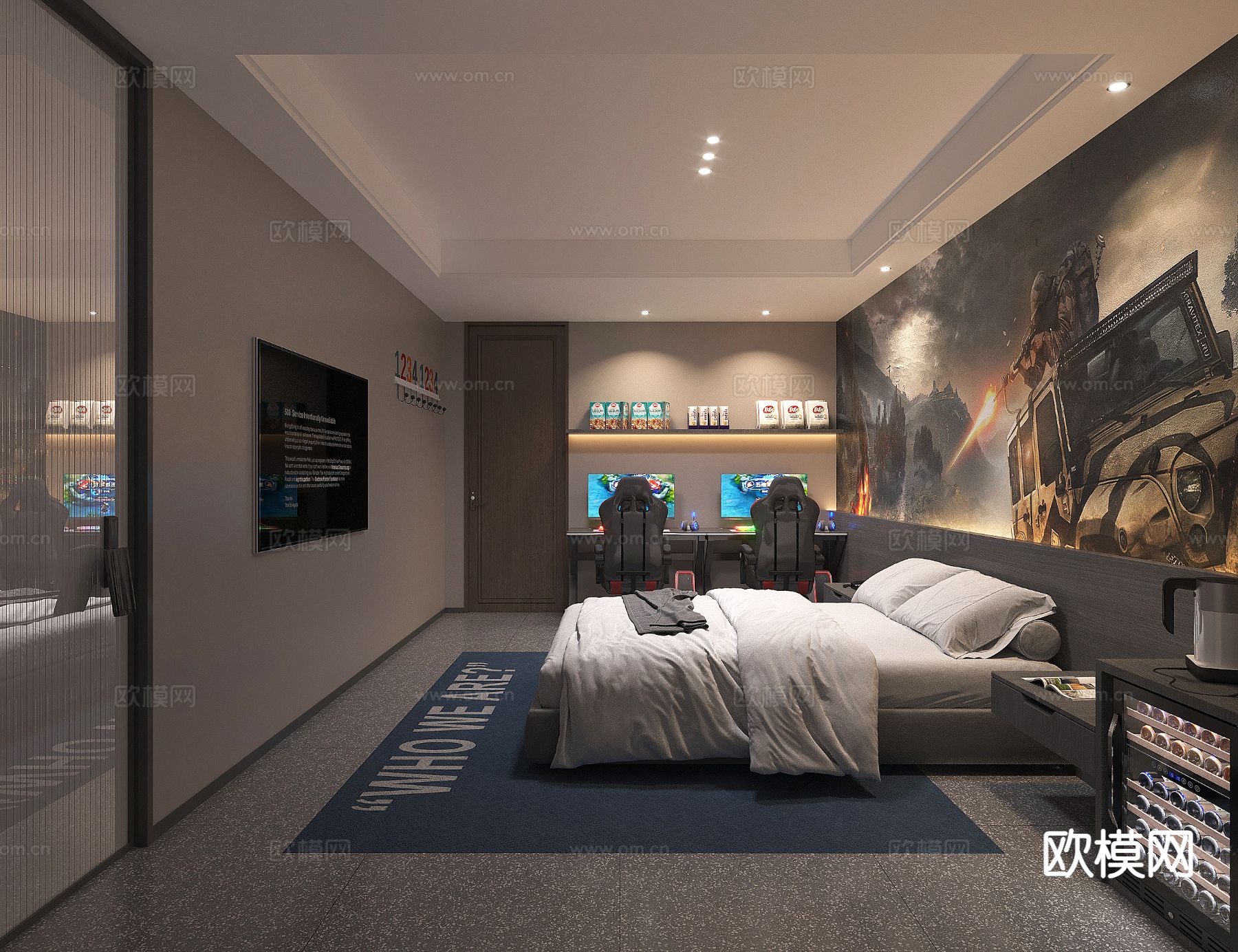 酒店客房 电竞酒店 电竞房3d模型下载