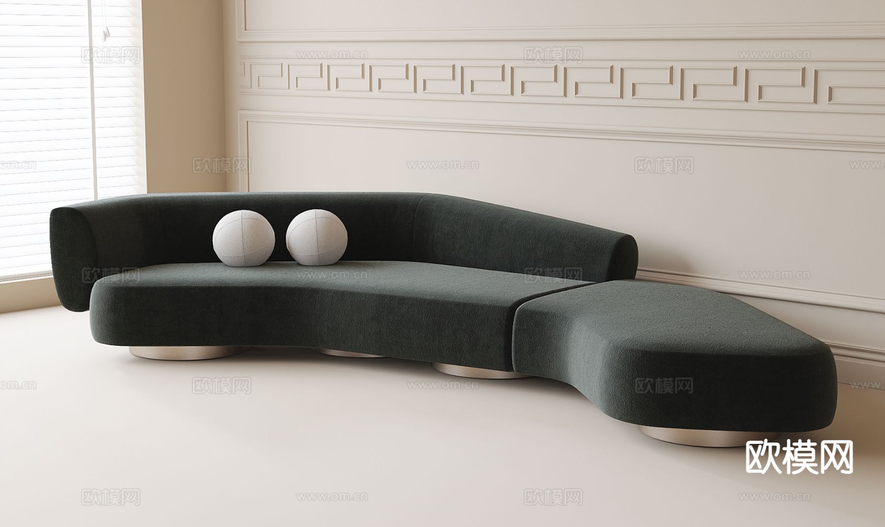 现代弧形沙发 布艺沙发su模型下载（渲染图2）