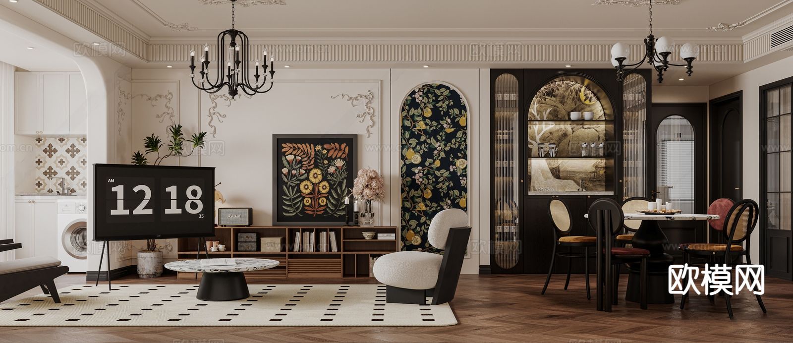 中古风客餐厅3d模型下载（渲染图1）