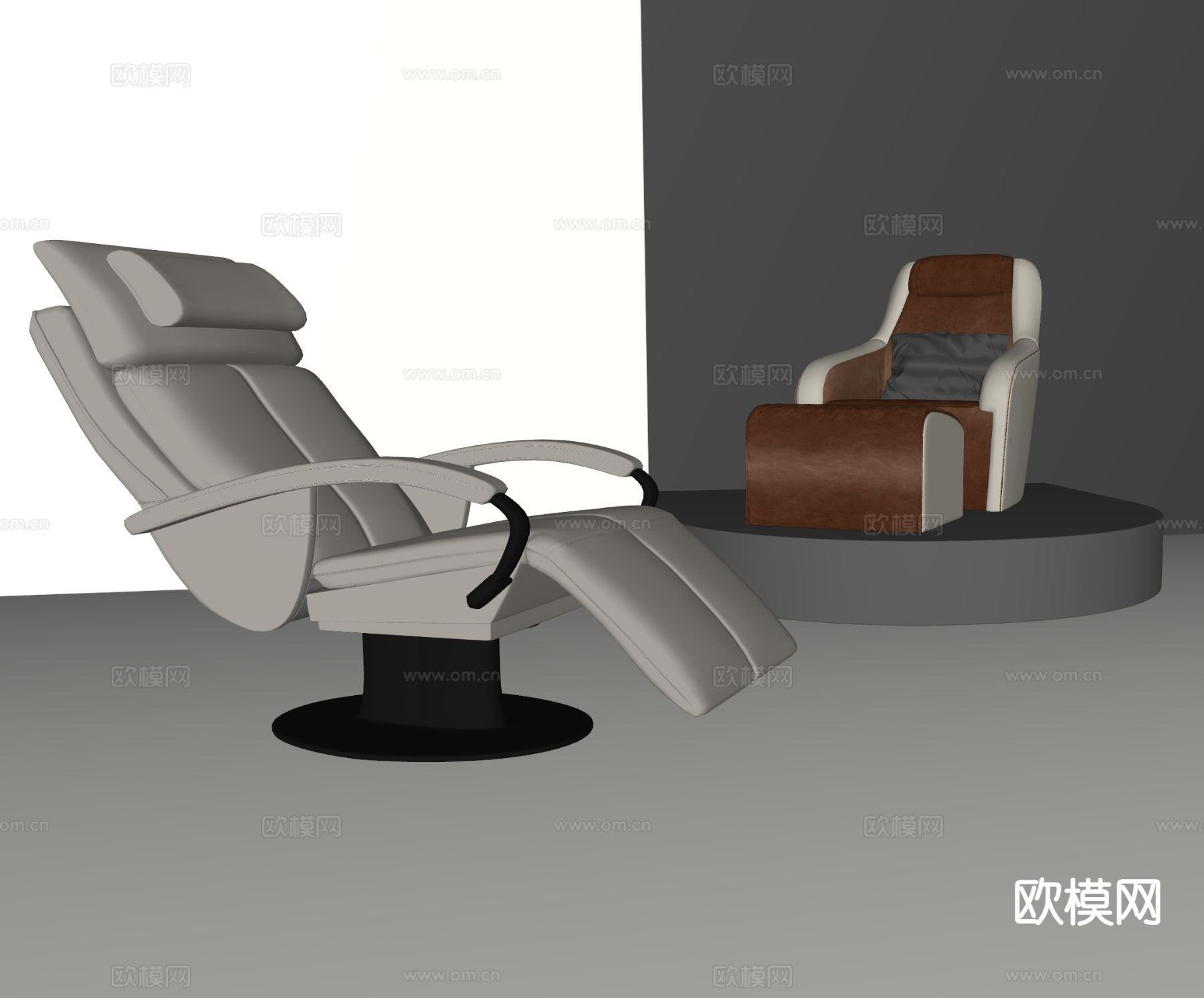 现代皮革按摩椅su模型下载（渲染图1）