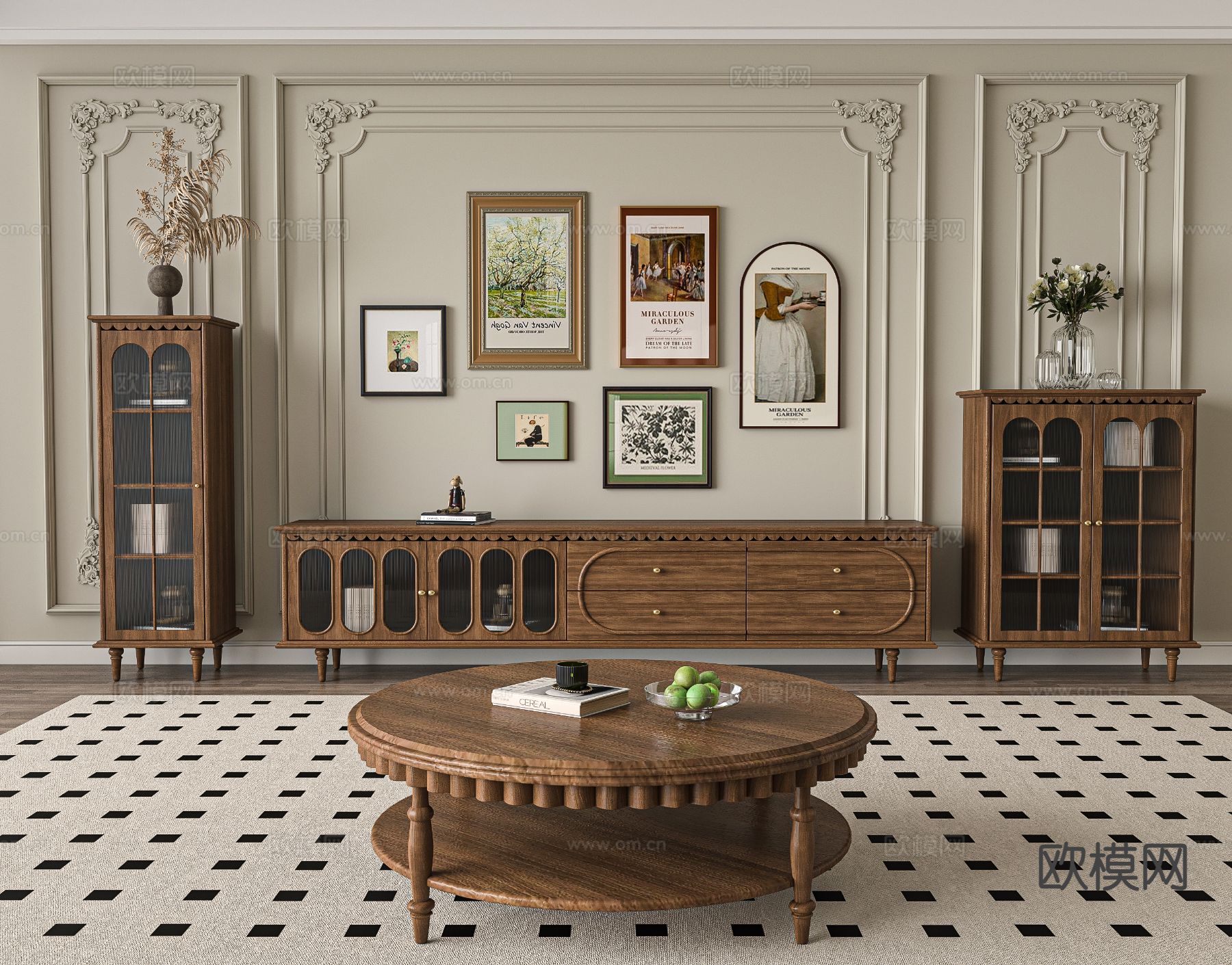 法式电视柜3d模型下载