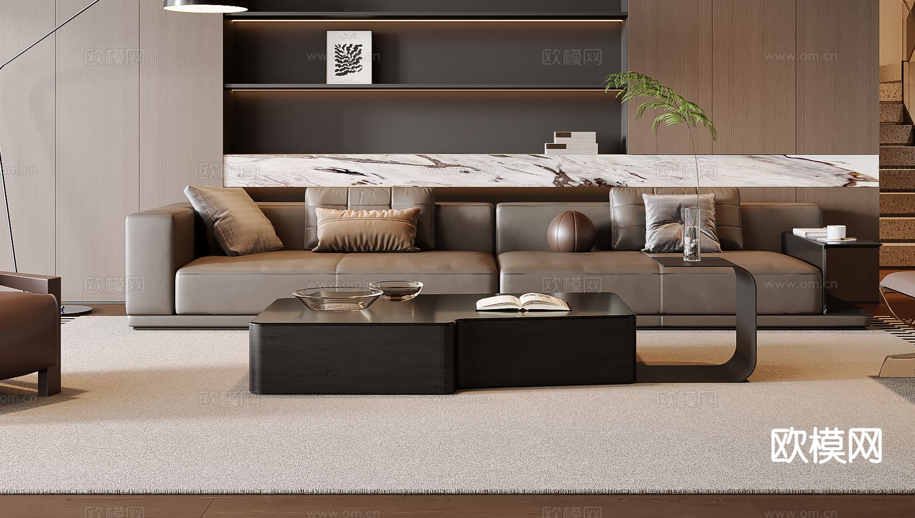 意式多人沙发su模型下载（渲染图2）
