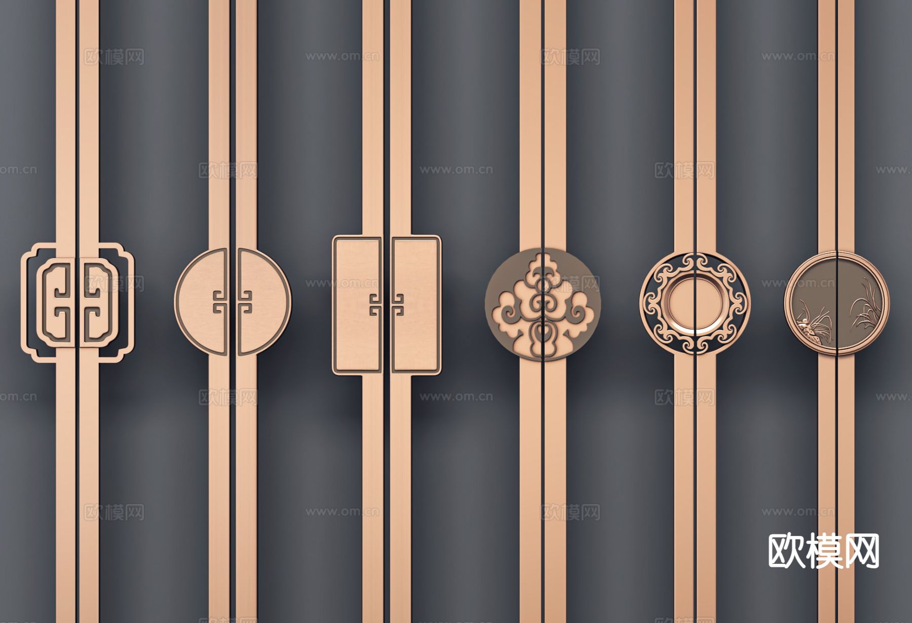 新中式拉手 金属拉手 五金把手3d模型下载（渲染图2）