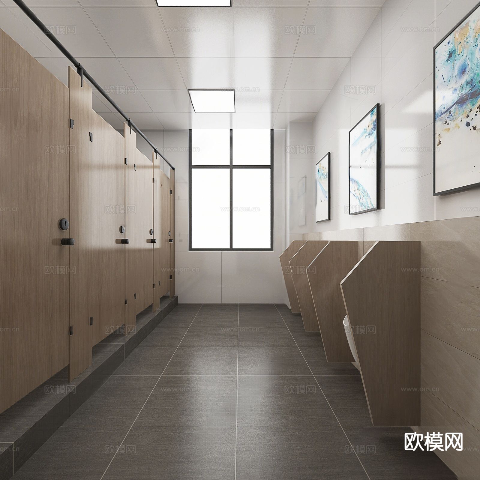 现代公共卫生间su模型下载（渲染图2）