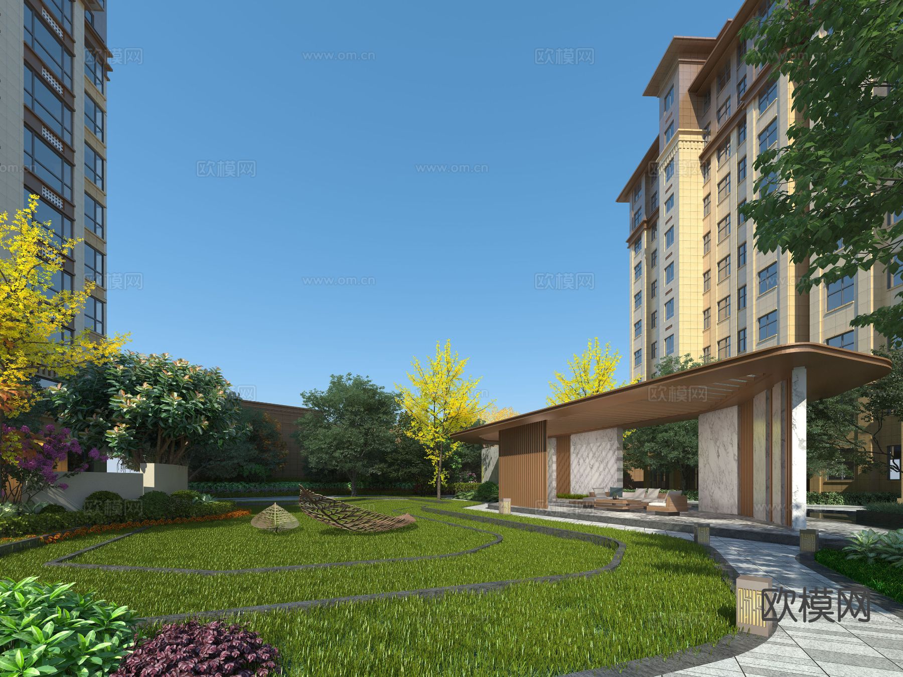 小区内庭景观 住宅广场景观3d模型下载