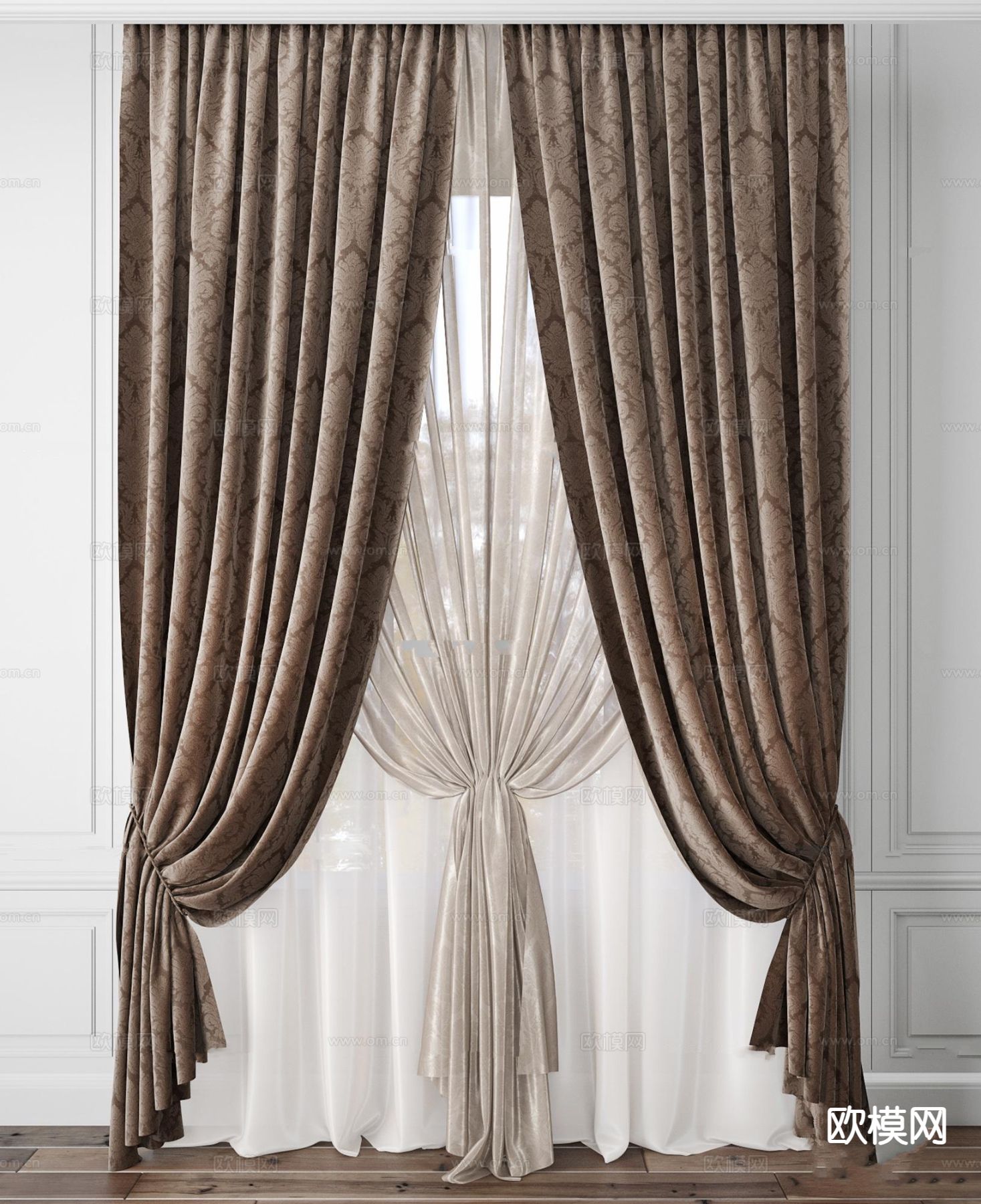 简欧窗帘 窗纱3d模型下载