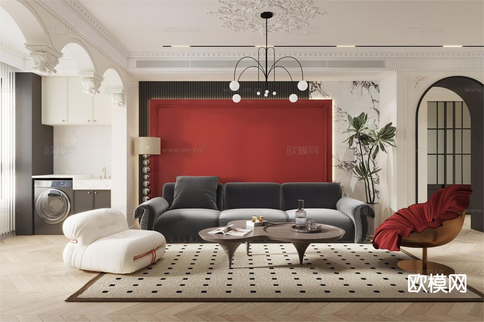 法式客餐厅3d模型下载（渲染图1）