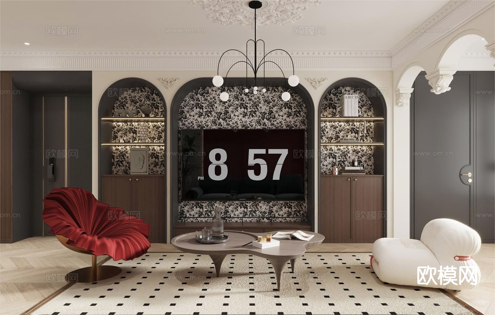 法式客餐厅3d模型下载（渲染图2）