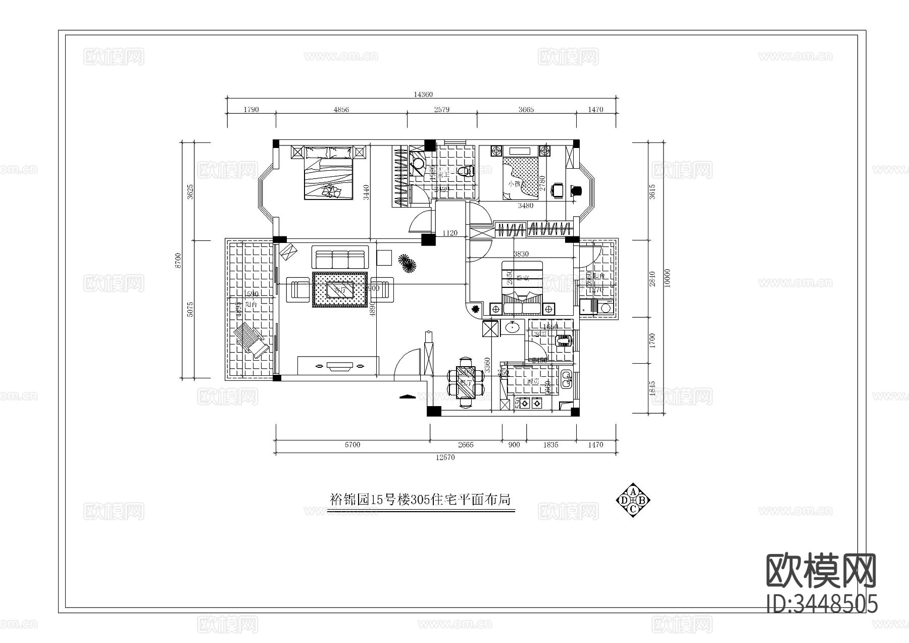 住宅楼CAD施工图下载（渲染图3）