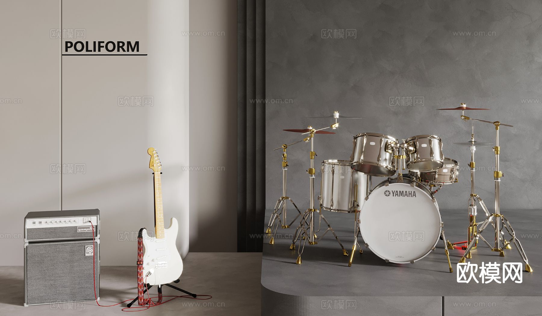 架子鼓 电吉他 贝斯3d模型下载