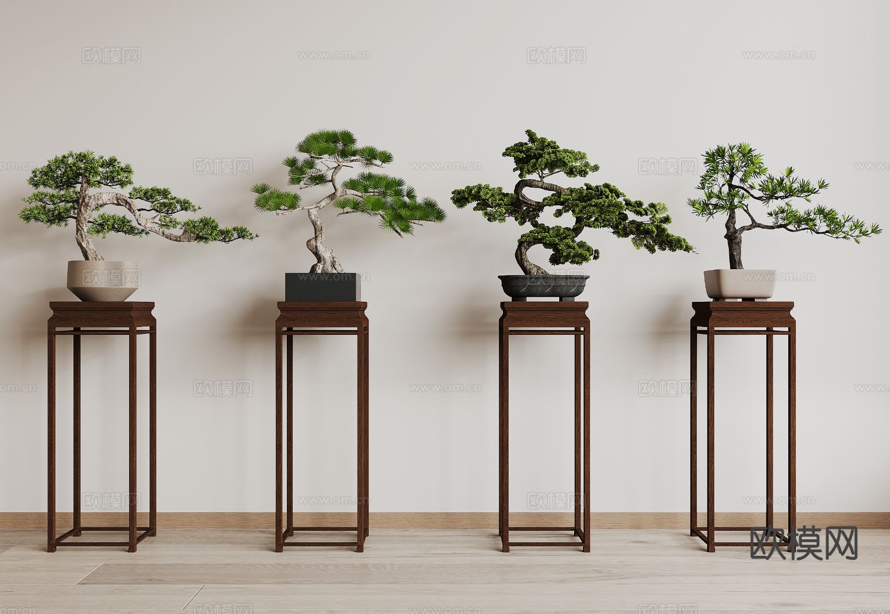 新中式迎客松 盆景 盆栽su模型下载（渲染图2）