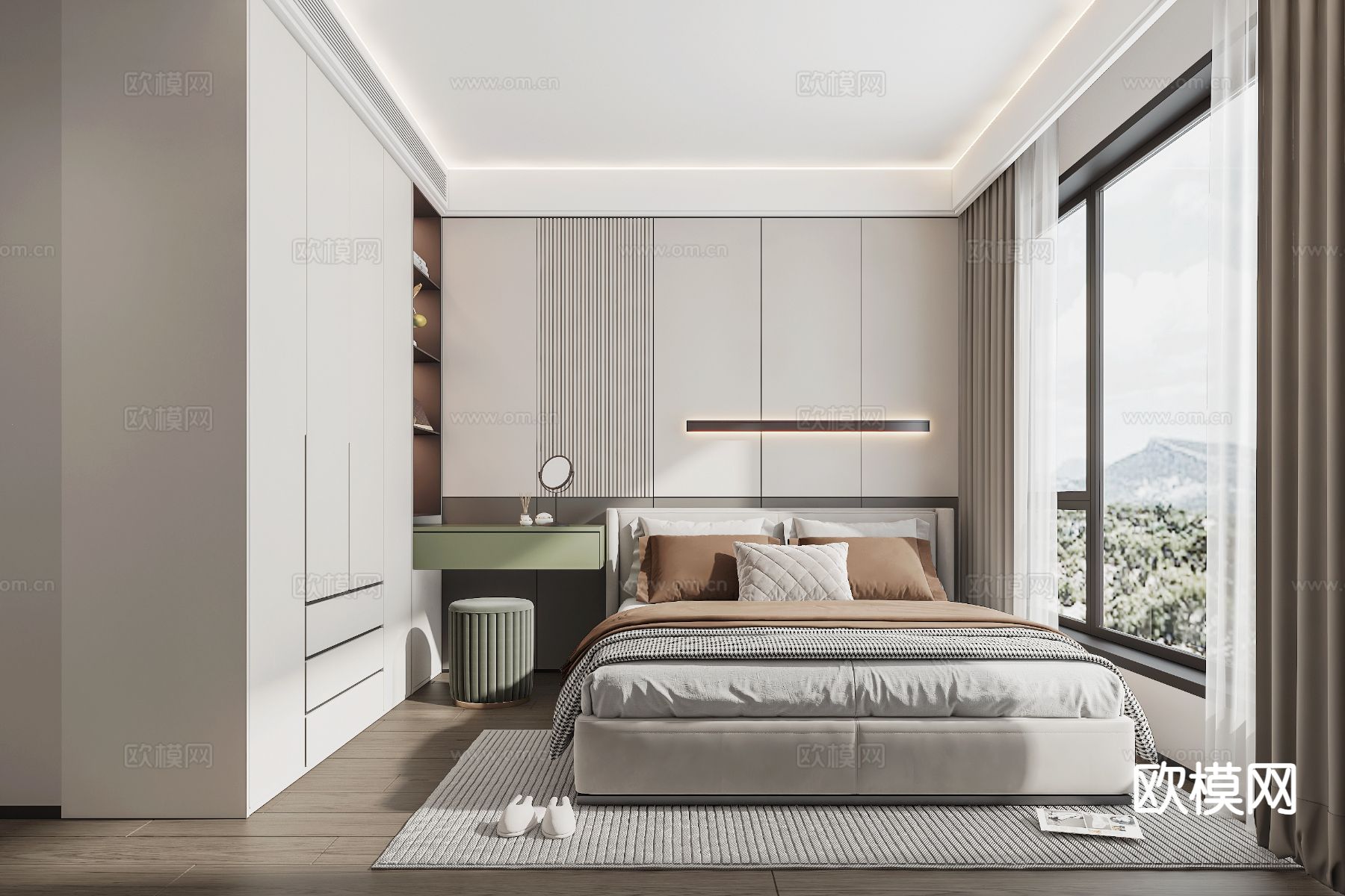 现代卧室 次卧3d模型下载