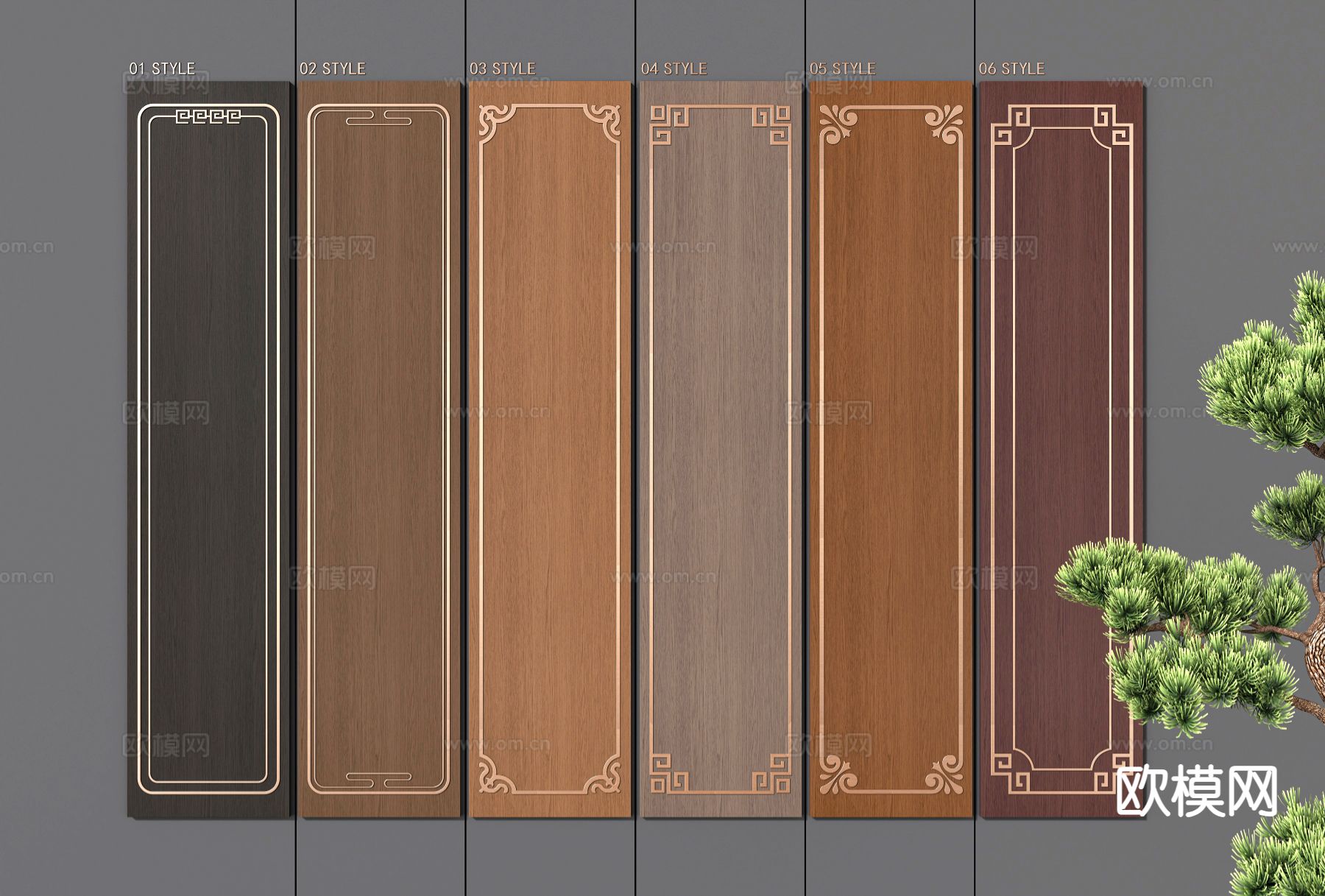 中式木饰面 饰面板 护墙板3d模型下载（渲染图1）