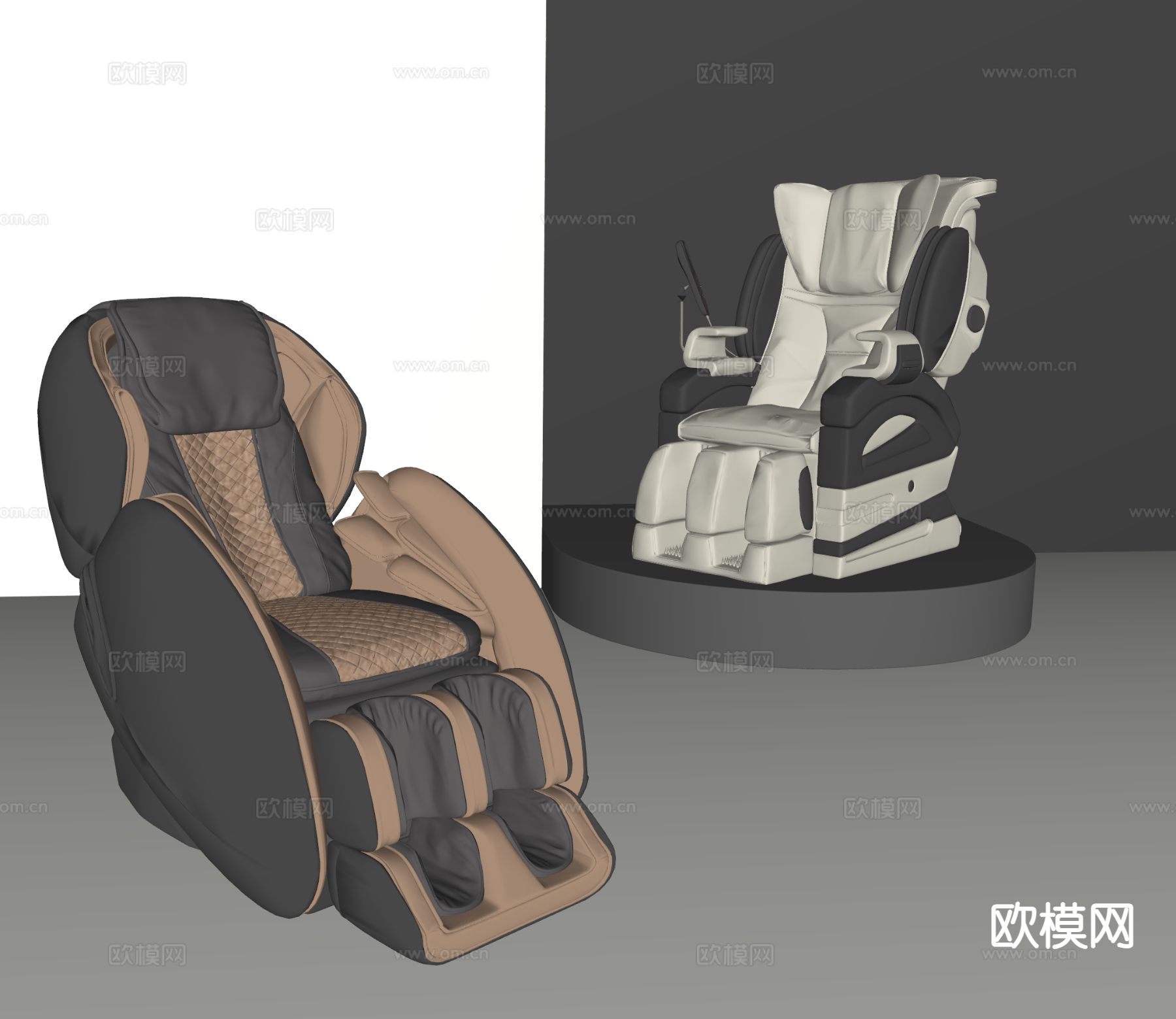 现代皮革按摩椅su模型下载（渲染图1）
