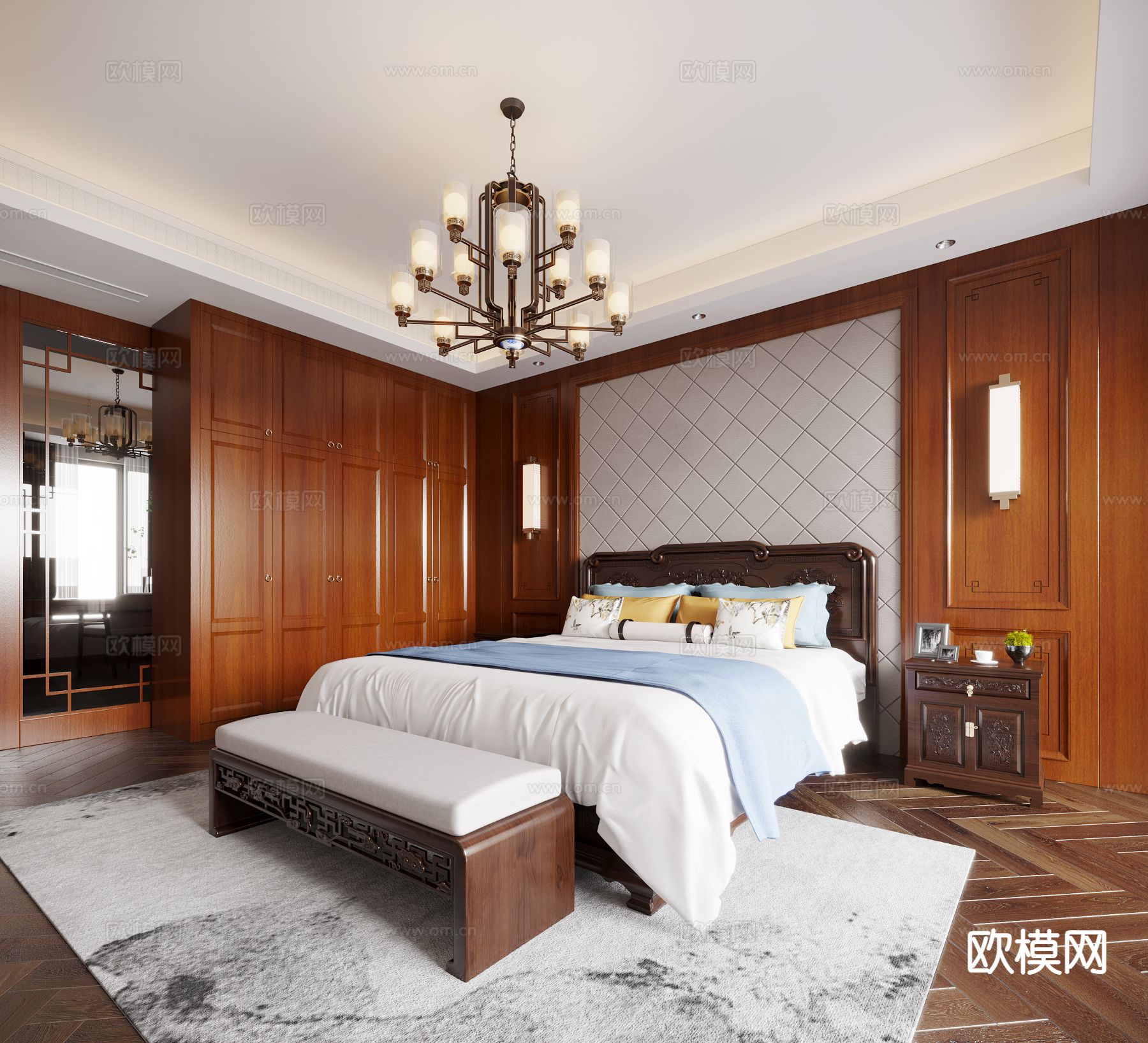 中式卧室 主卧3d模型下载