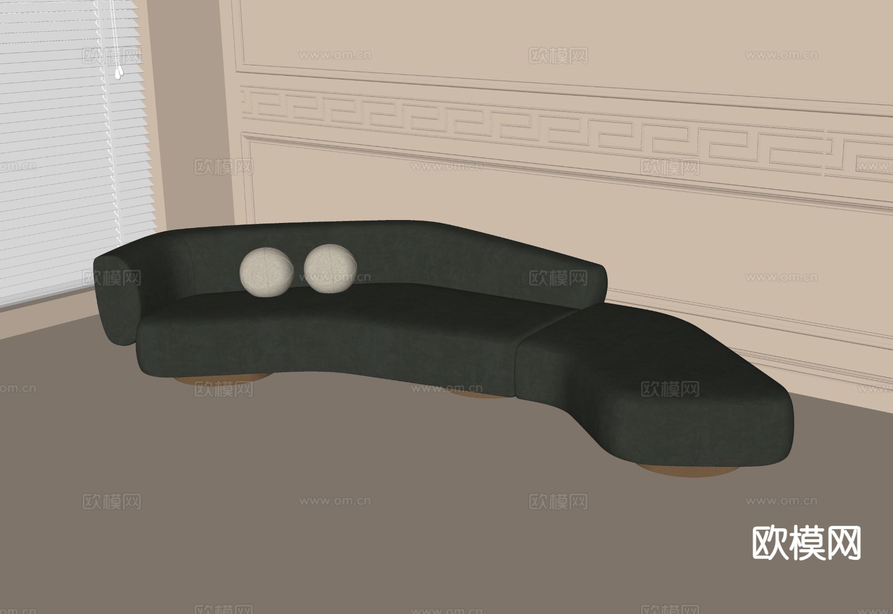 现代弧形沙发 布艺沙发su模型下载（渲染图1）