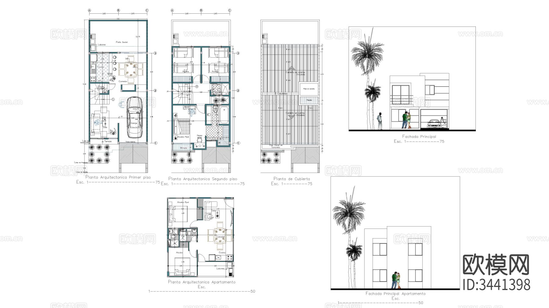 现代小家庭住宅CAD施工图下载