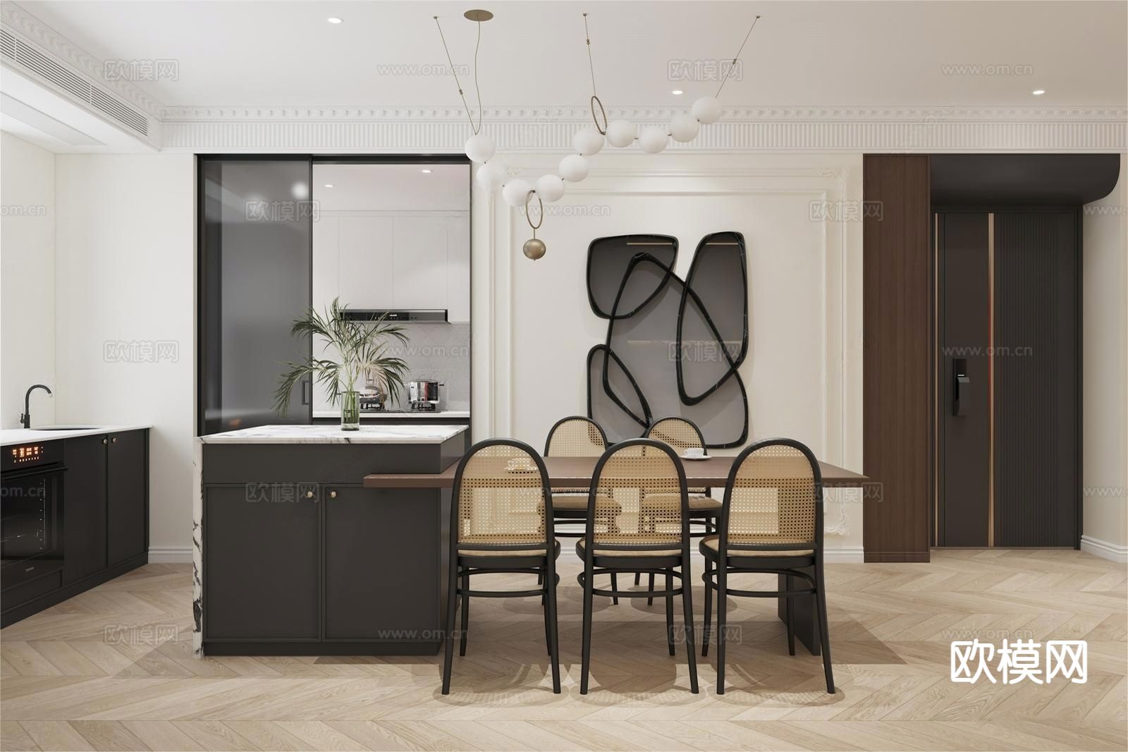 法式客餐厅3d模型下载（渲染图4）