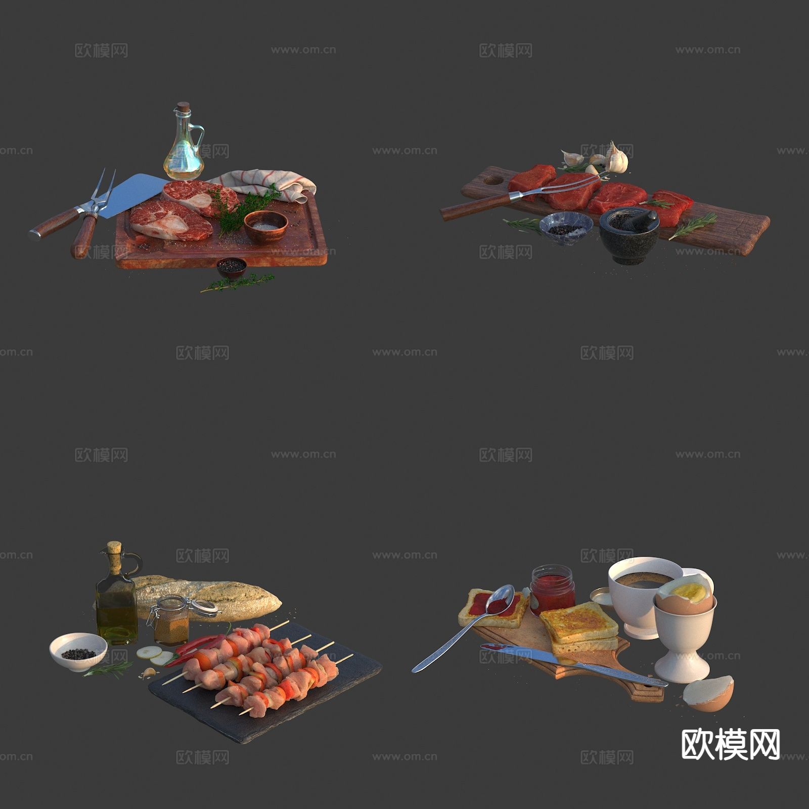 欧式早餐食品3d模型下载