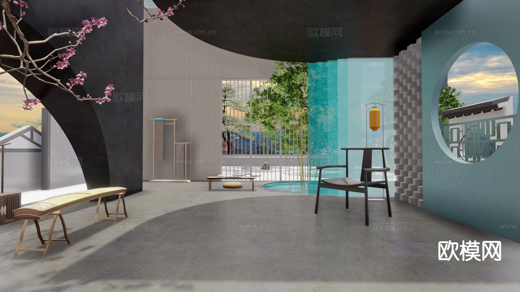 中式展厅 城市展厅3d模型下载