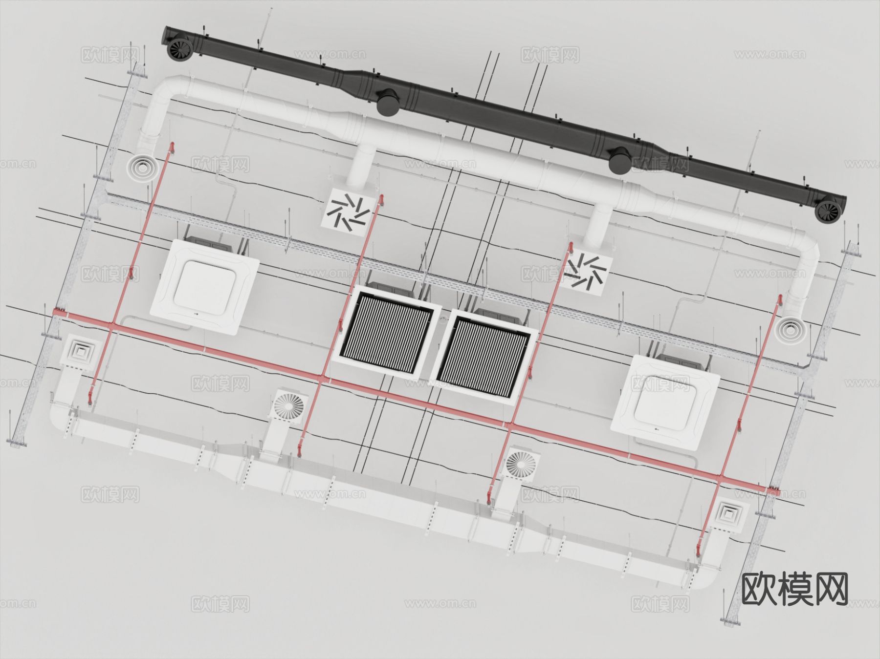 工业风吊顶 出风管 中央空调 管道3d模型下载