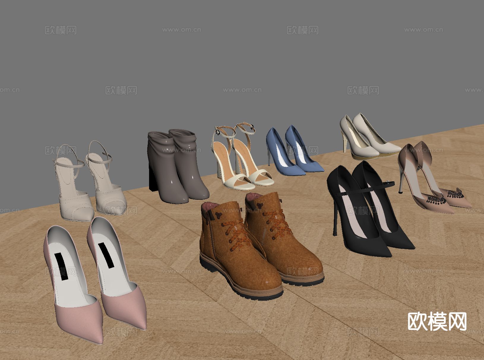 女士高跟鞋 女士皮鞋 皮凉鞋su模型下载（渲染图1）