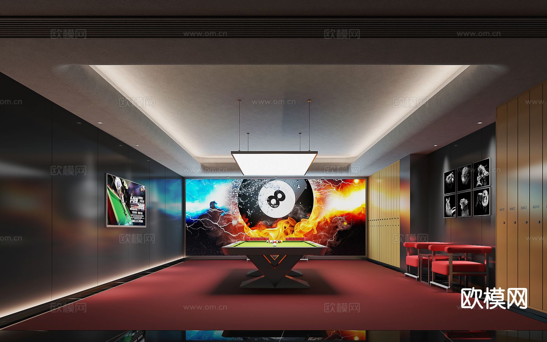 现代台球室 桌球馆3d模型下载