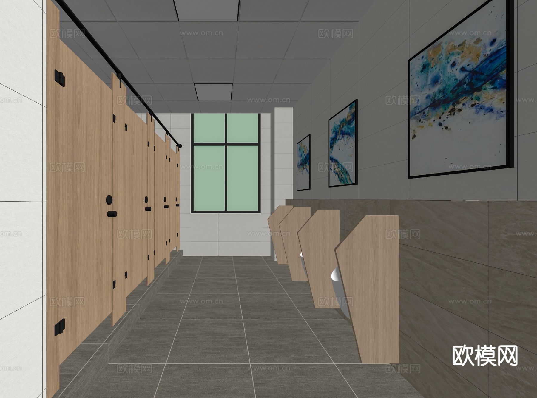 现代公共卫生间su模型下载（渲染图1）