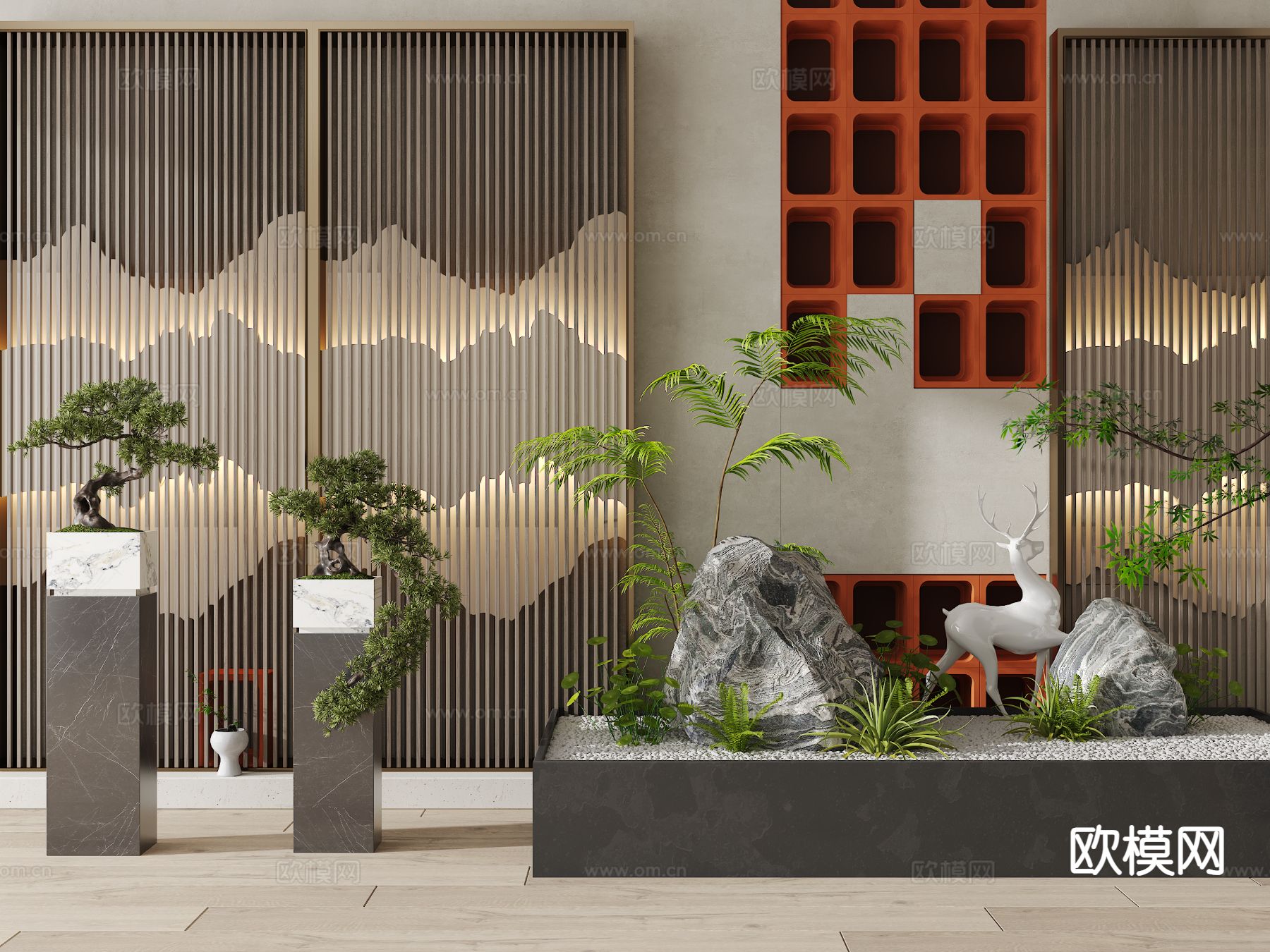 新中式室内小品 假山小品3d模型下载