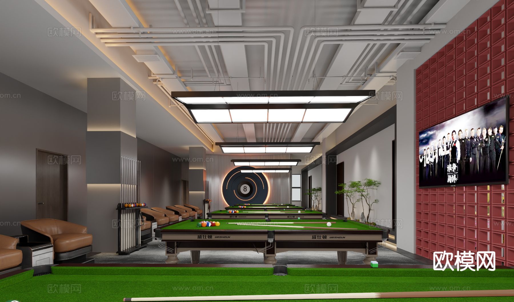 现代台球室 桌球馆3d模型下载