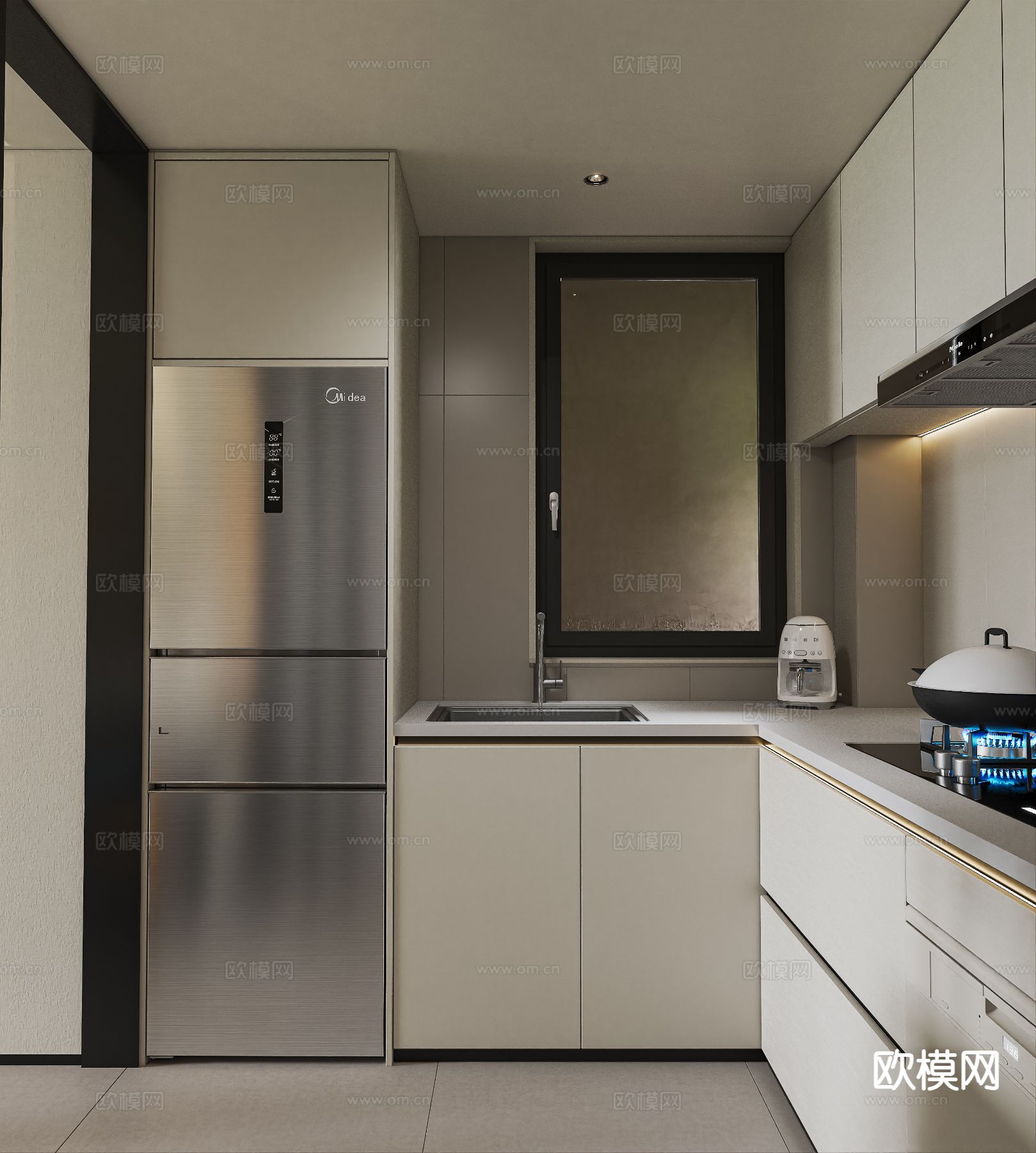 奶油风客餐厅3d模型下载（渲染图7）