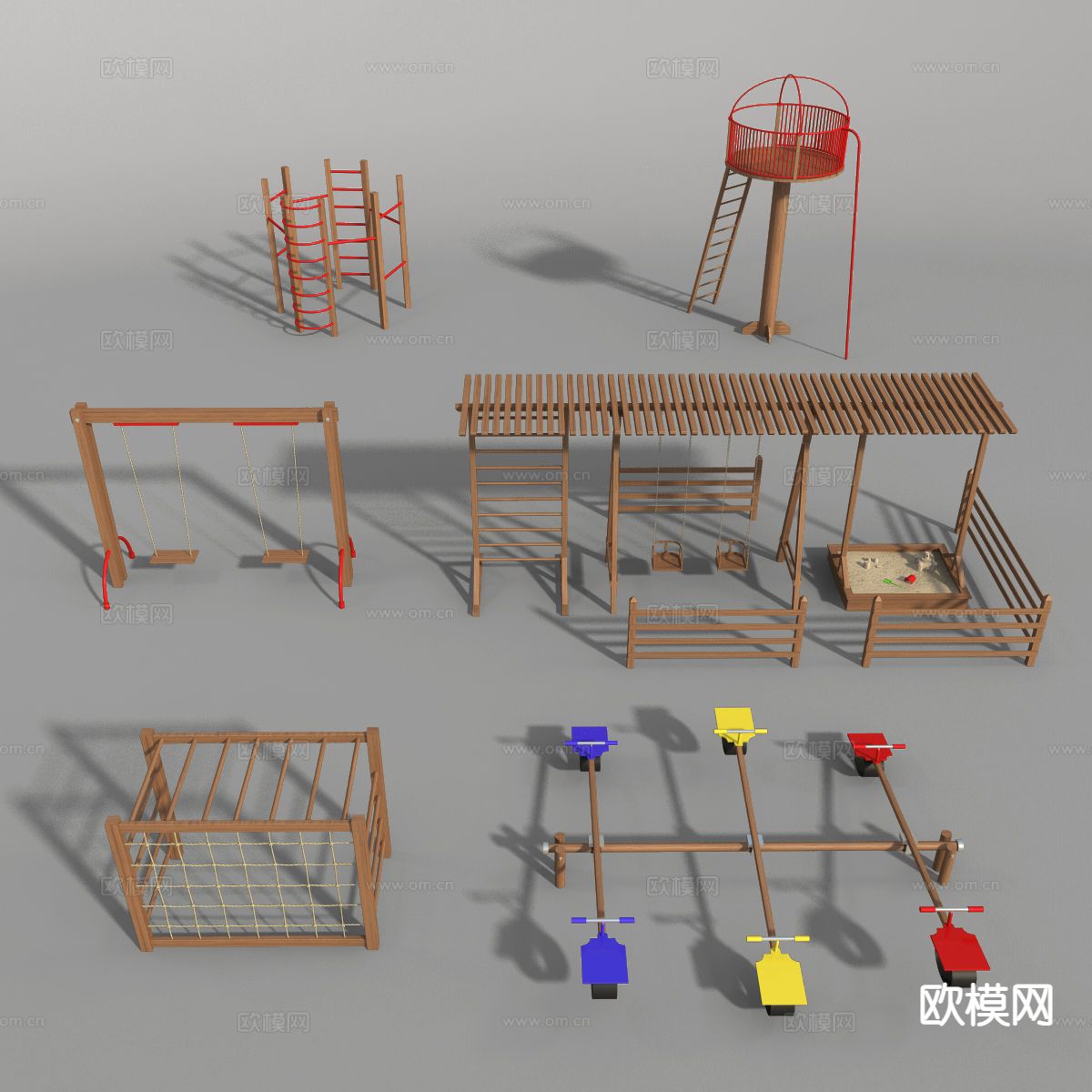 游乐设备 跷跷板 滑滑梯3d模型下载（渲染图1）