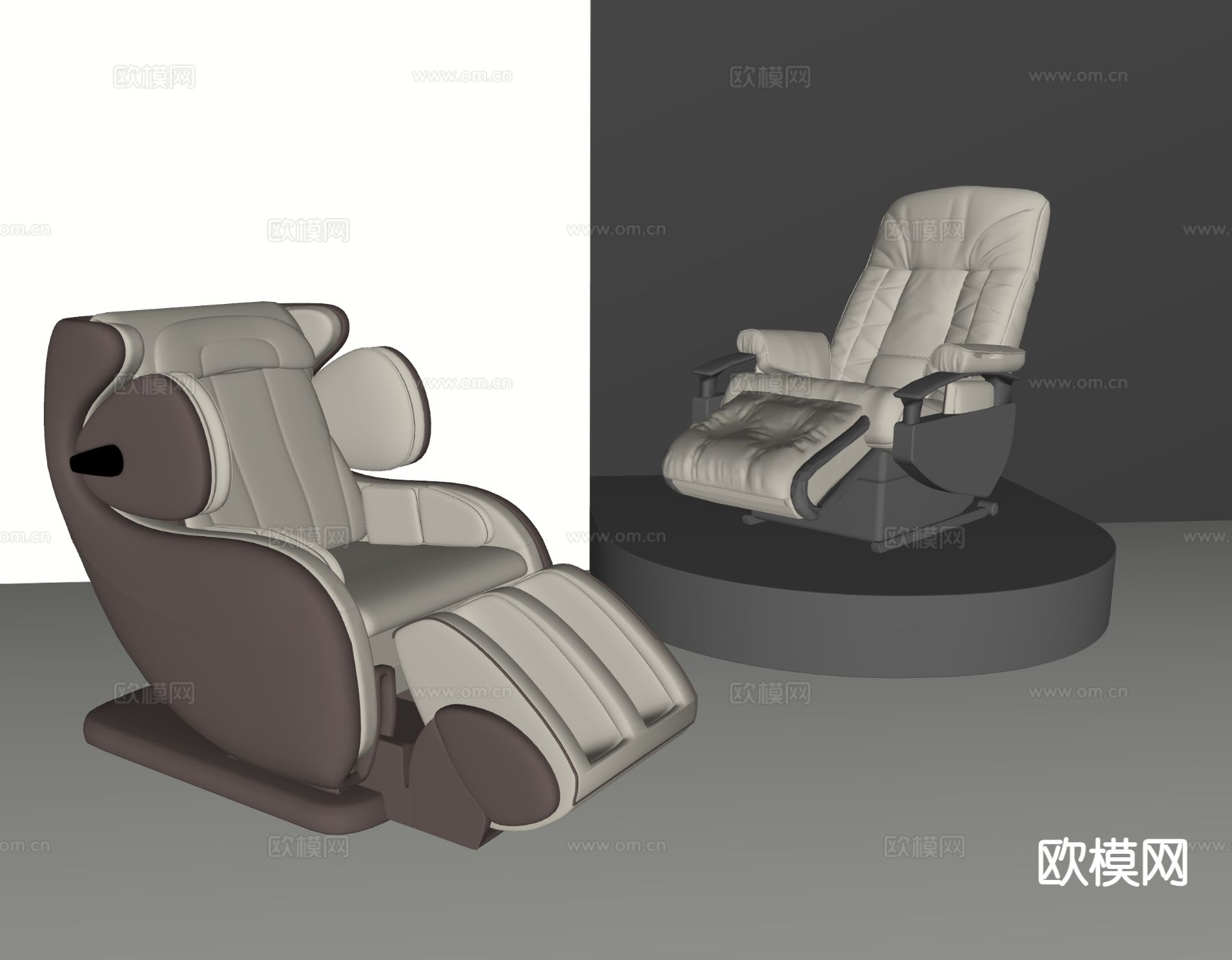 现代皮革按摩椅su模型下载（渲染图1）