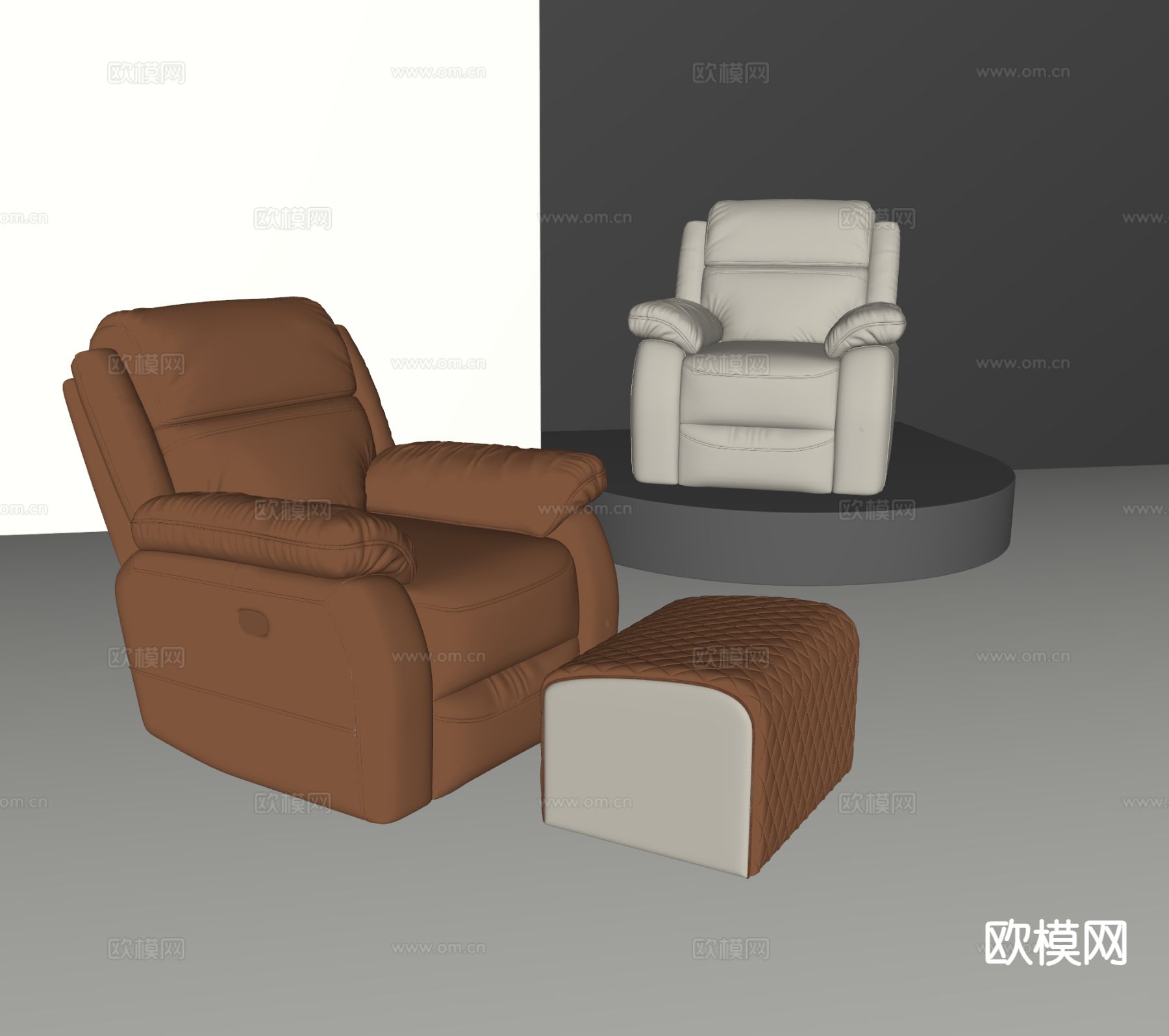 现代皮革按摩椅su模型下载（渲染图1）