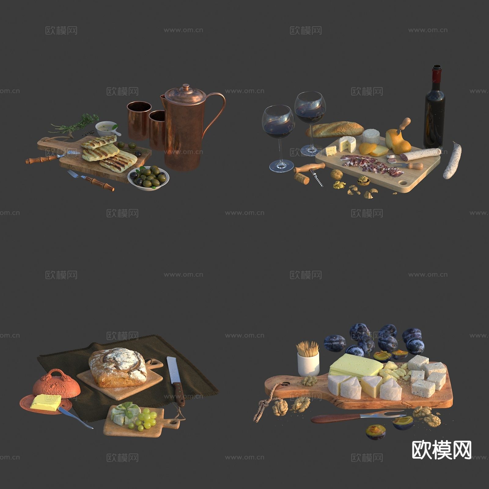 欧式早餐食品3d模型下载