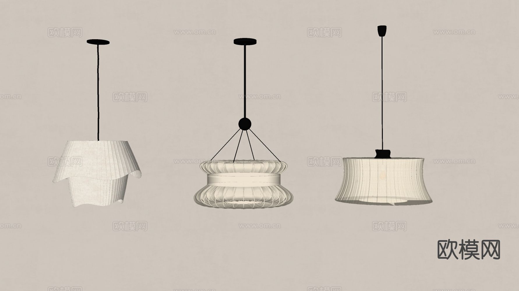 奶油风吊灯su模型下载（渲染图1）