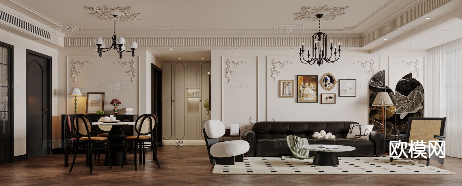 中古风客餐厅3d模型下载（渲染图2）