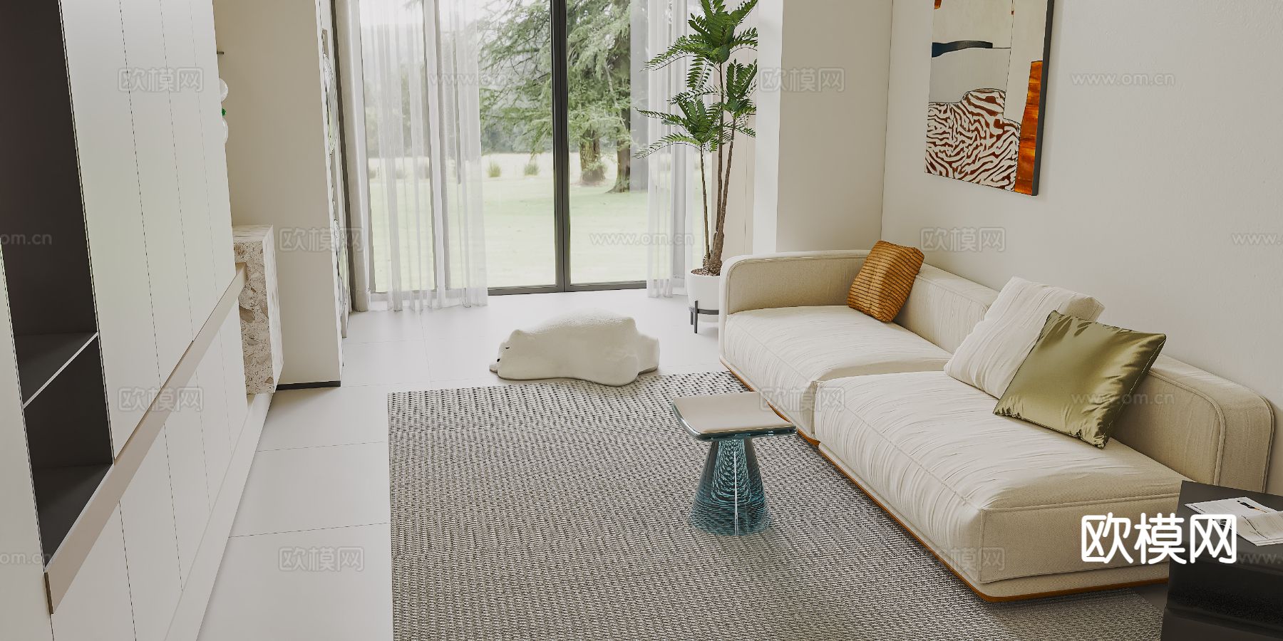 奶油风客餐厅3d模型下载（渲染图6）