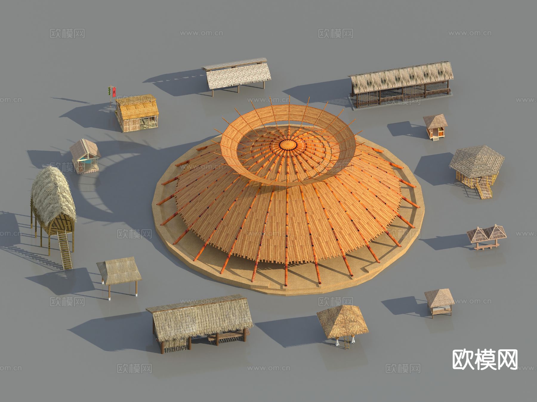 新中式亭子 茅草亭 凉亭3d模型下载