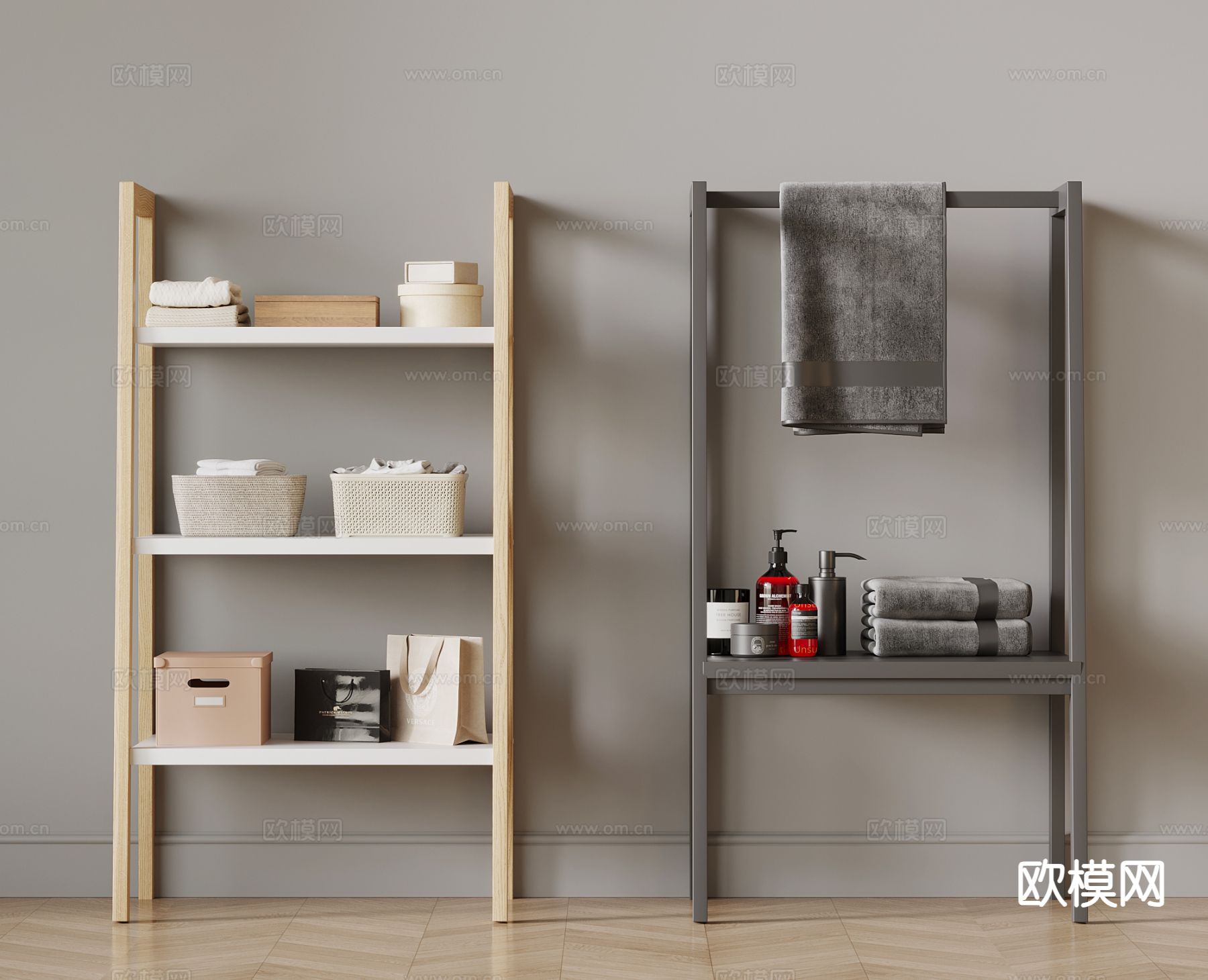 卫浴用品 毛巾架 脏衣篮3d模型下载