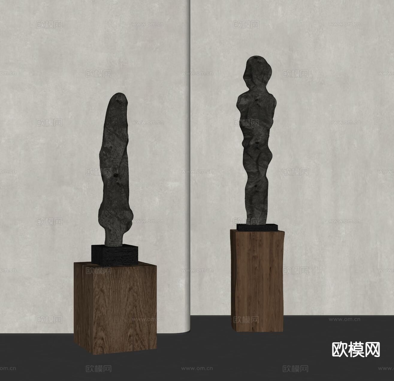 侘寂雕塑摆件su模型下载（渲染图1）