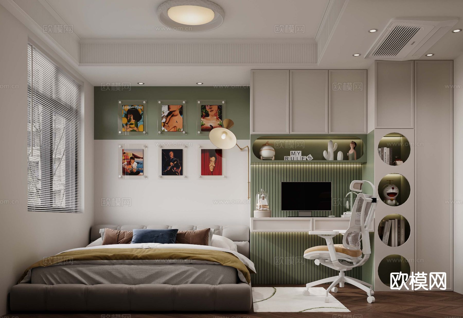 美式榻榻米卧室3d模型下载