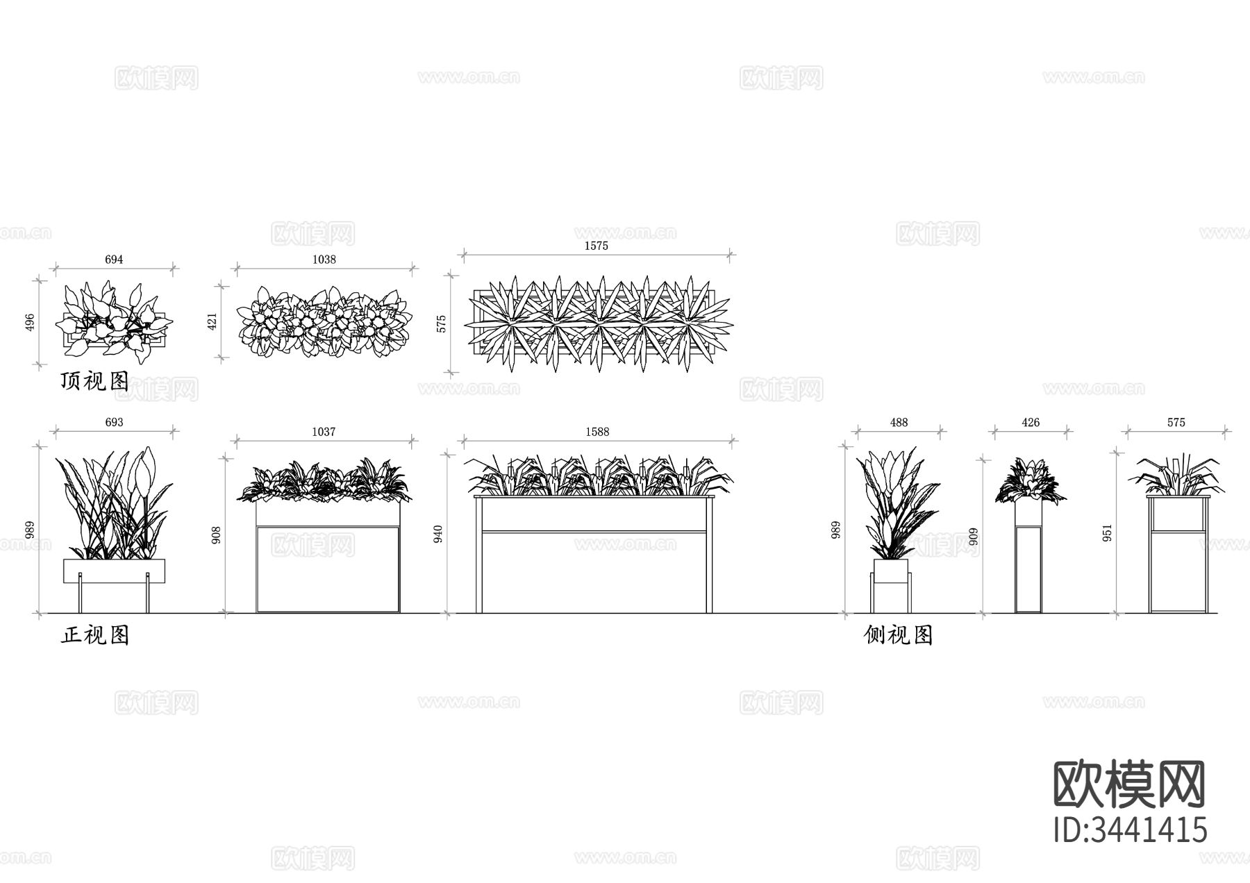 现代木质花盆三视图CAD施工图下载