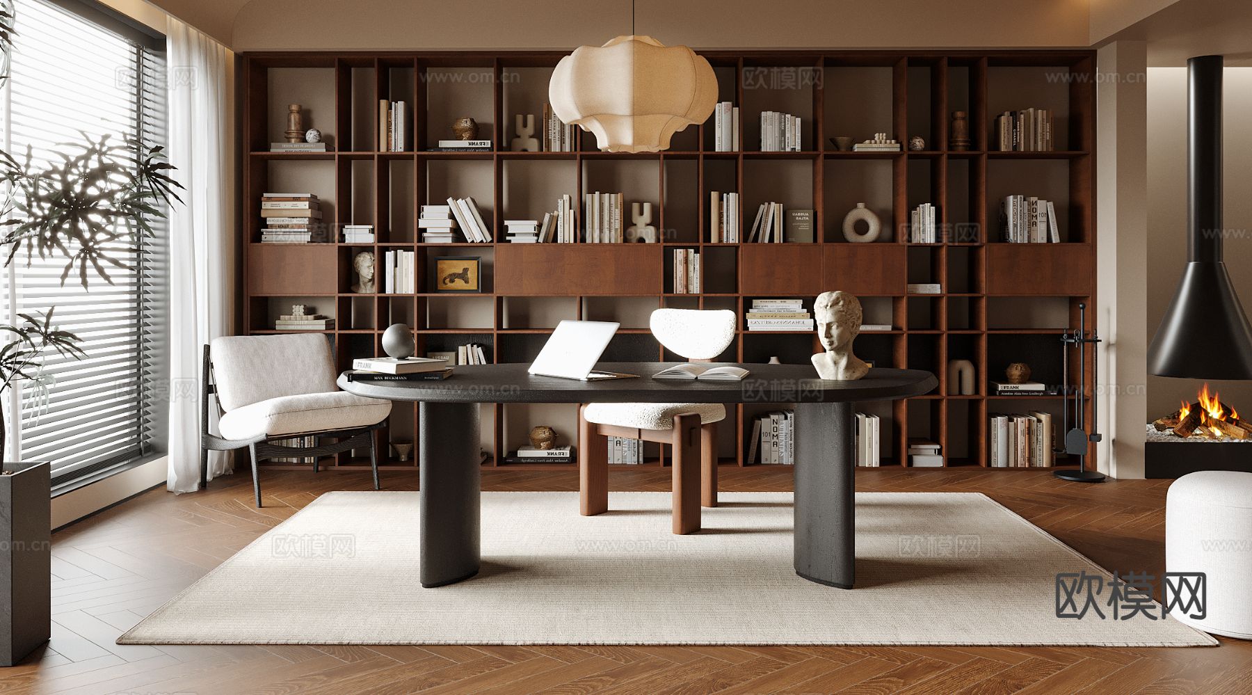 中古风书房su模型下载（渲染图2）