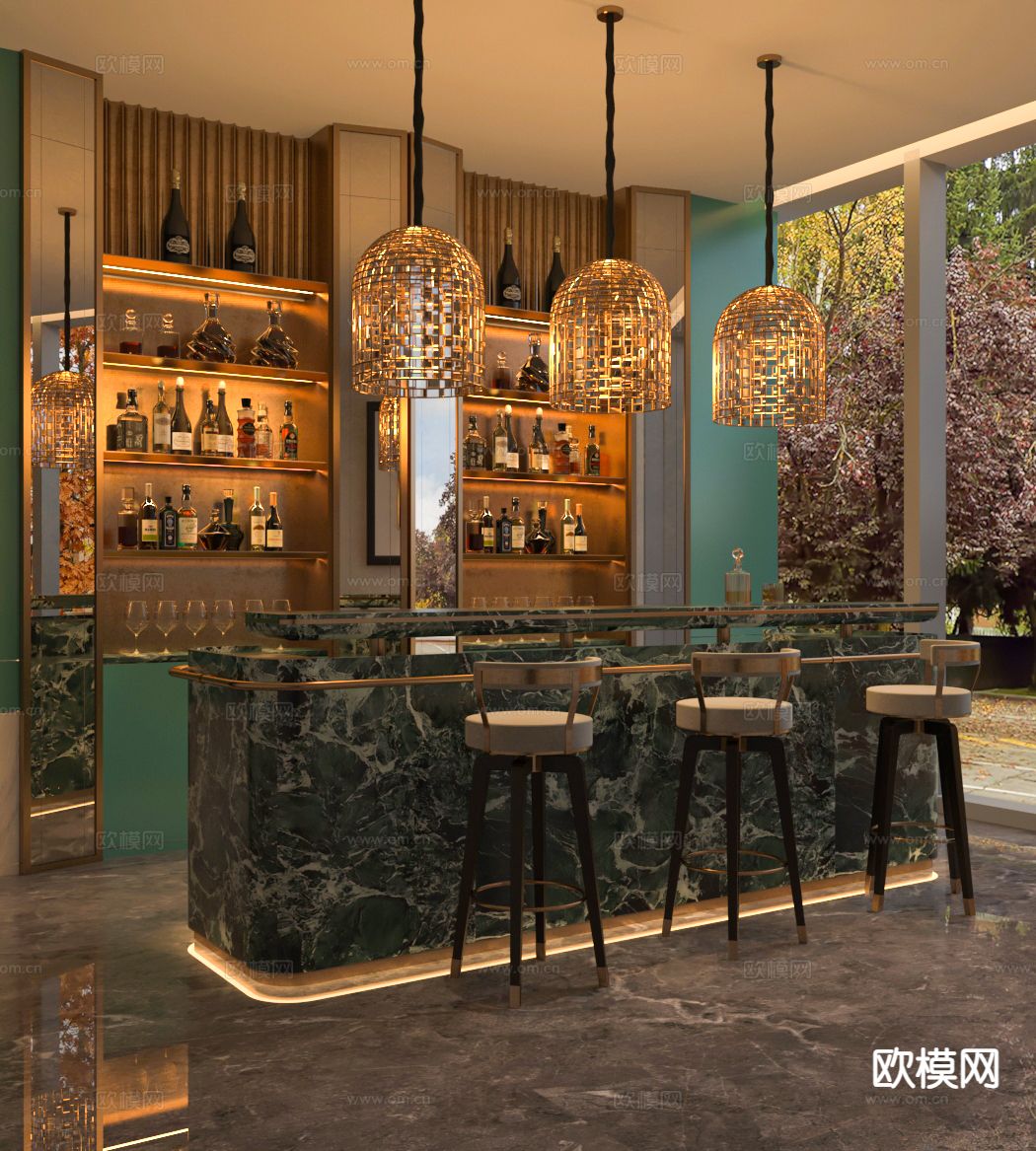 轻奢风酒吧台3d模型下载