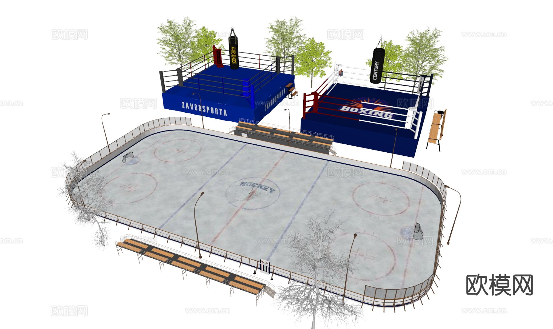 现代拳击场 冰球场 运动场su模型下载（渲染图1）