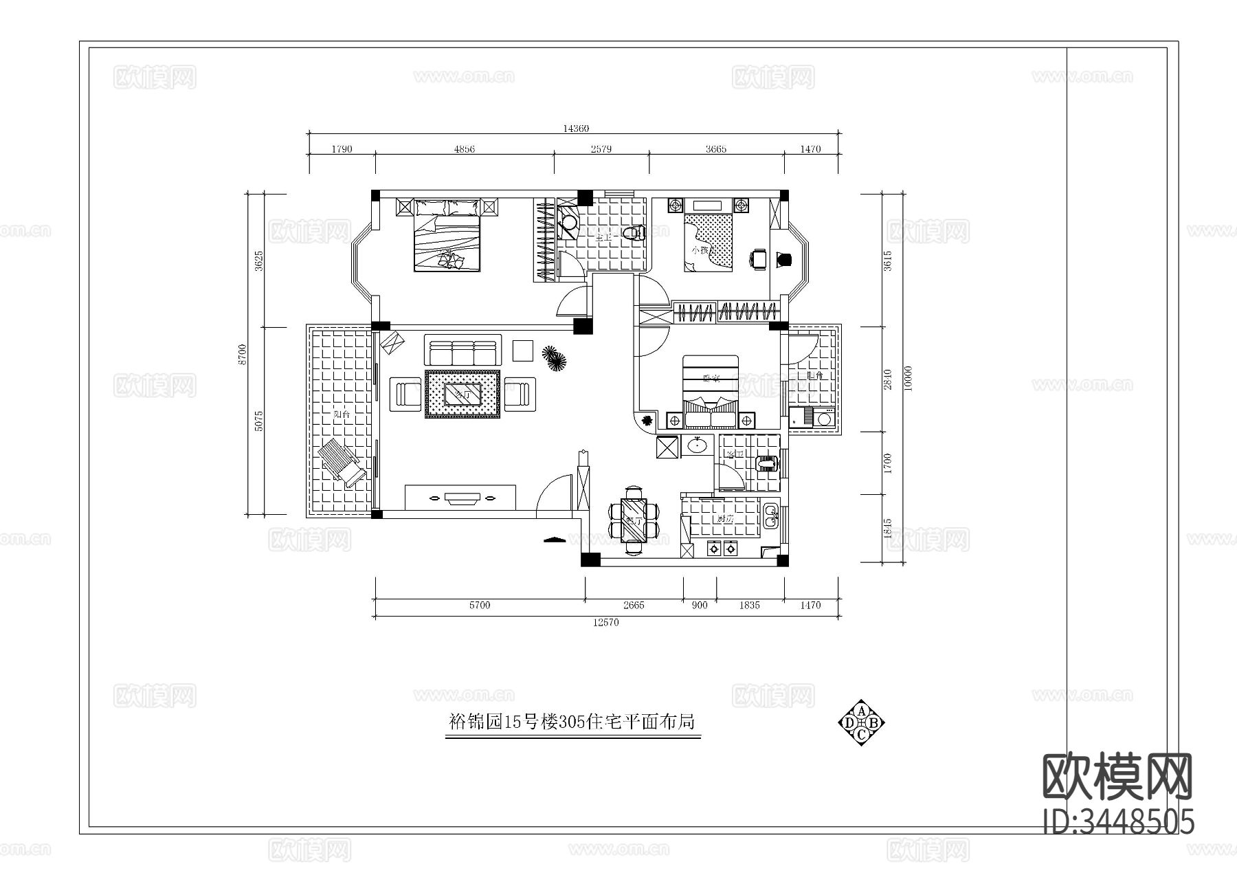 住宅楼CAD施工图下载（渲染图10）