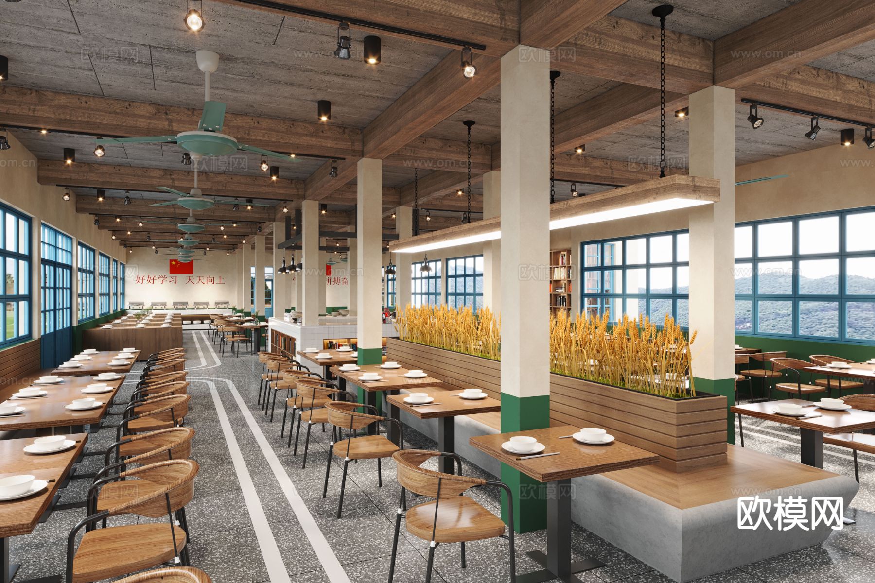复古风餐厅 食堂su模型下载（渲染图4）