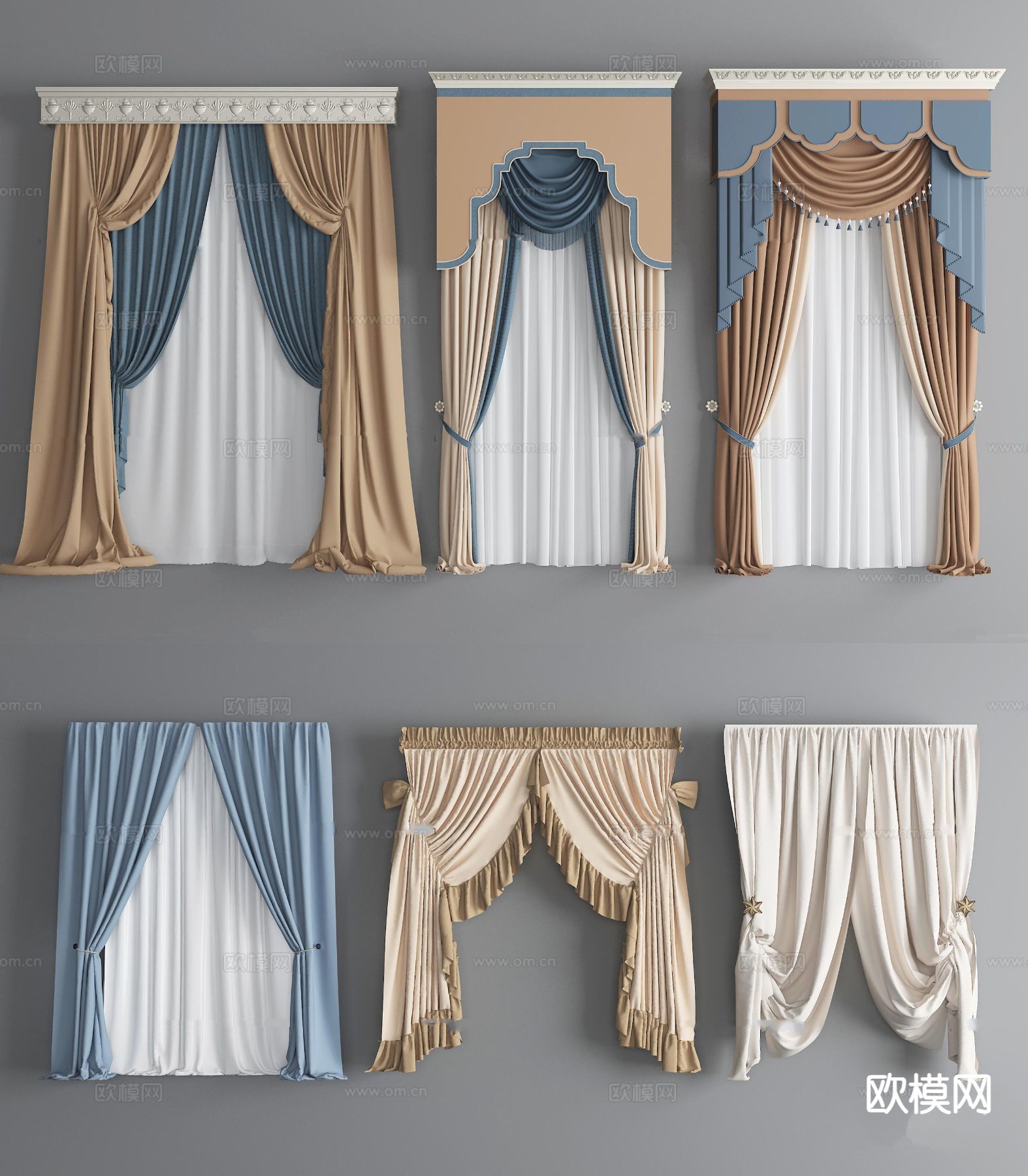 法式窗帘 窗纱3d模型下载